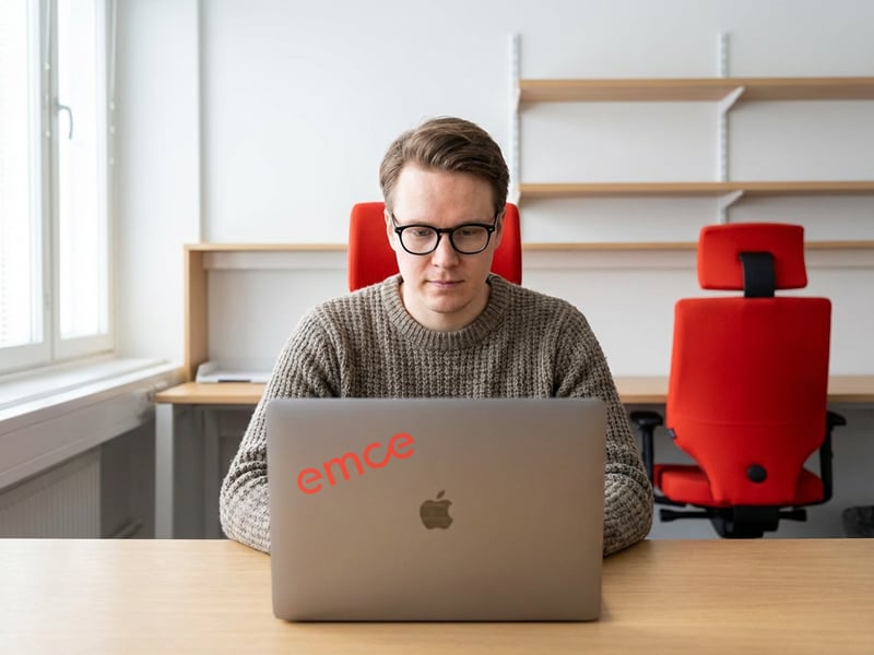 Mies tekee töitä EmCen kirjanpito-ohjelmalla