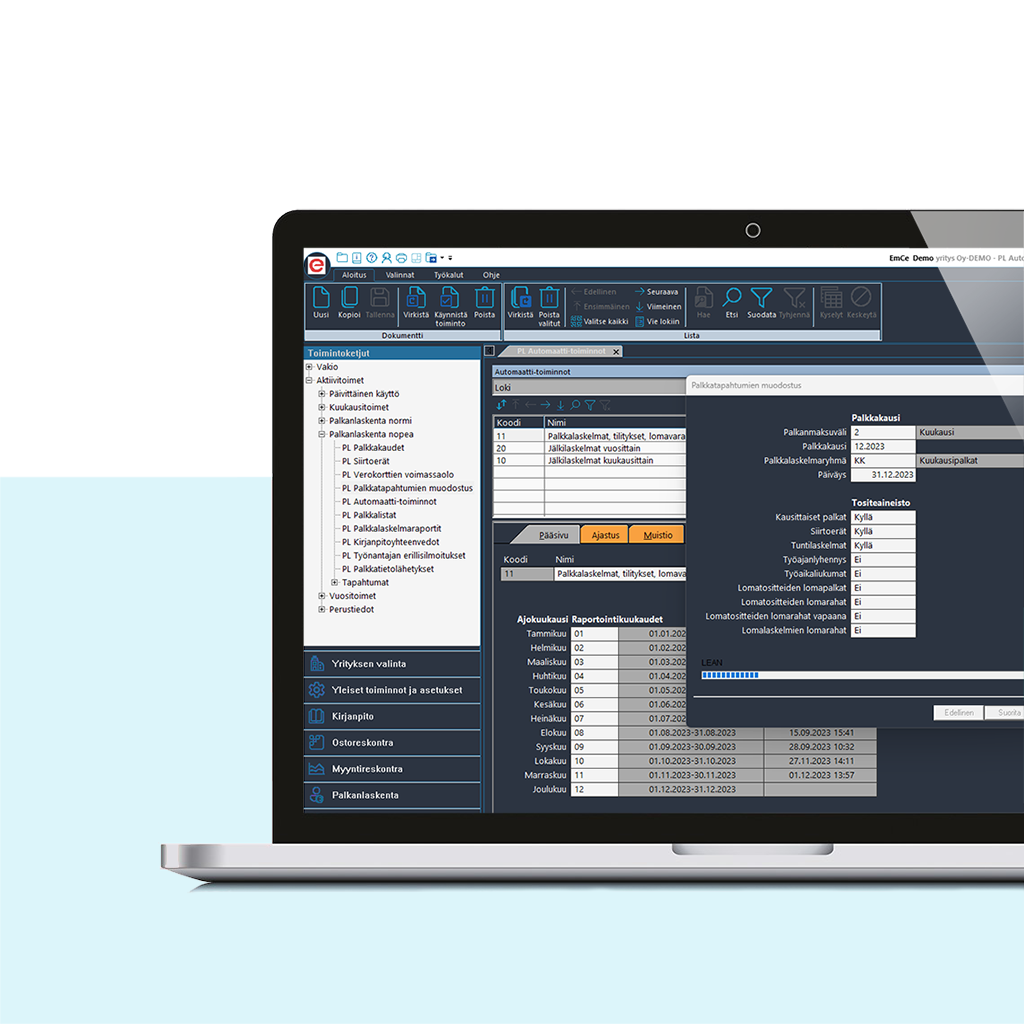 EmCen palkanlaskentaohjelma automatisoituun palkanlaskentaan